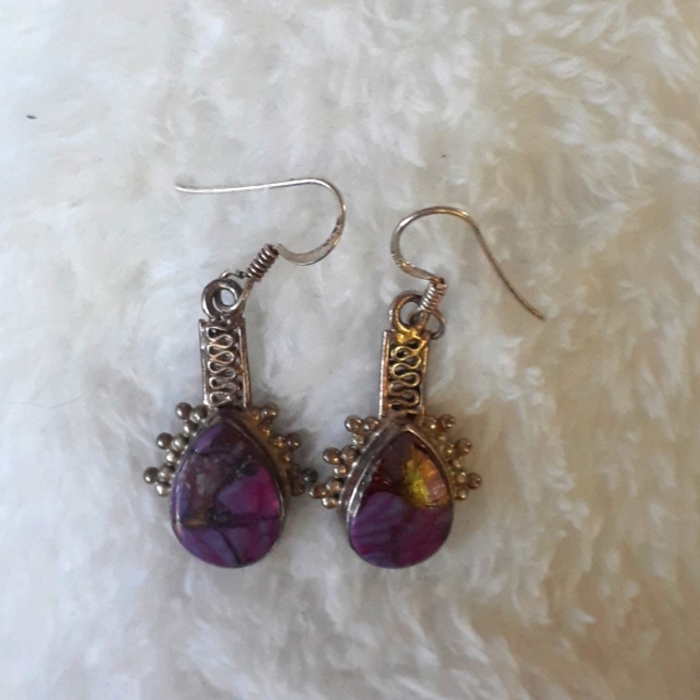 Purple Fluorite, Italian 925 Sterling Silver Earings